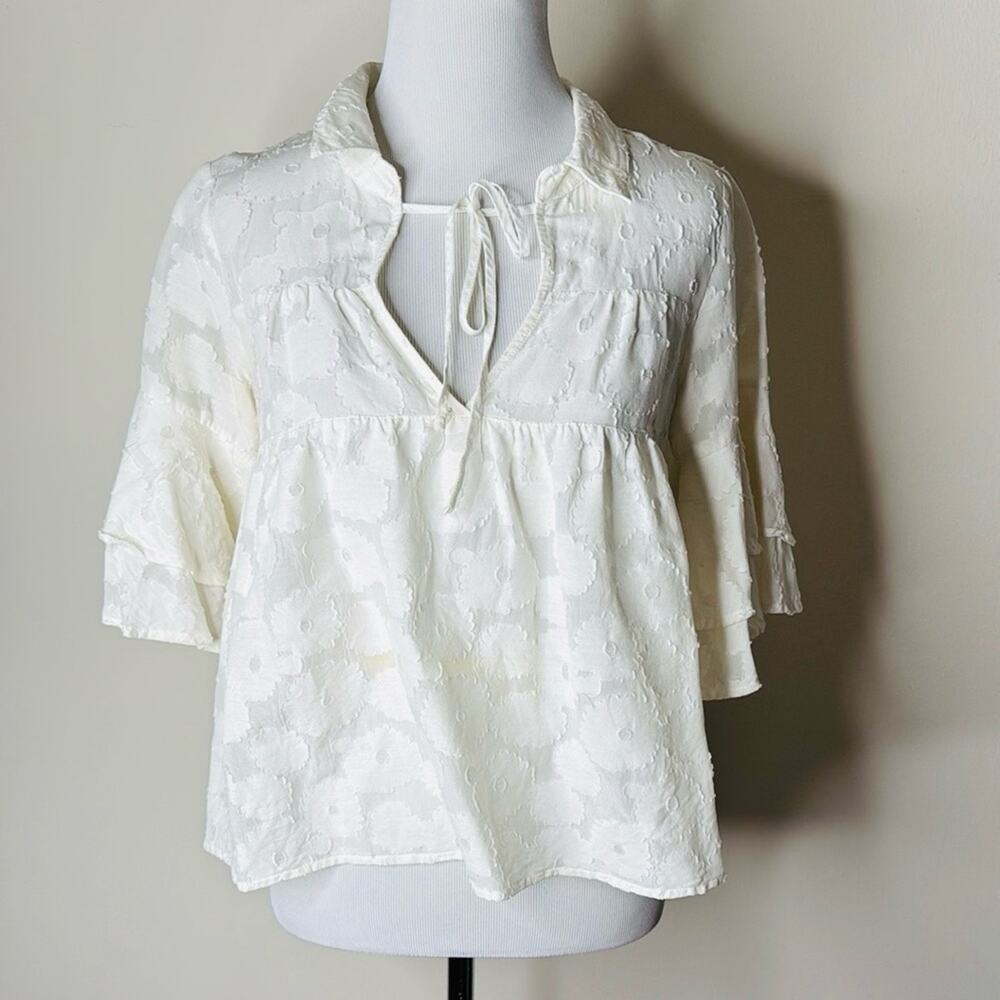 For Love and Lemons White Buttercup Ruffled Tie Neck Top